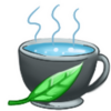 Illustration représentant une tasse d’eau frémissante avec une feuille fraîche à son côté symbolisant l’infusion d’une plante