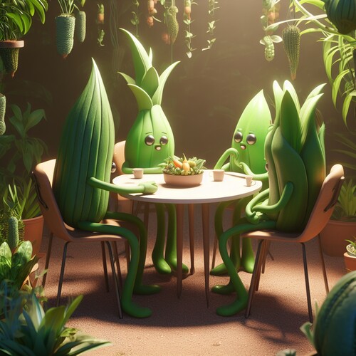 Illustration représentant 4 plantes assises autour d’une table en train de discuter