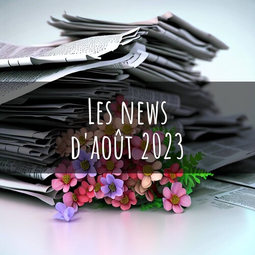 Illustration représentant une pile de journaux avec l’indication “les news d’août 2023”