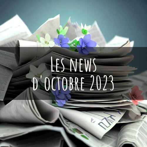 Illustration représentant une pile de journaux avec l’indication “les news d’octobre 2023”